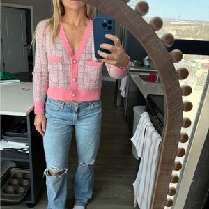 Pink cardigan sweater